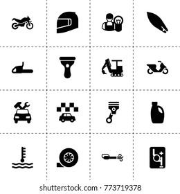 Motor icons. vector collection filled motor icons. includes symbols such as car oil, turbo, car repair, robot transmission, piston, taxi. use for web, mobile and ui design.