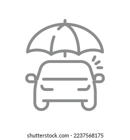 Motor insurance line vector icon. Car and umbrella outlined symbol.