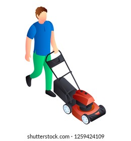 Motor lawnmower icon. Isometric of motor lawnmower vector icon for web design isolated on white background