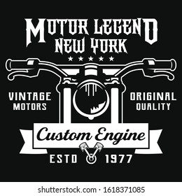 Motor Legend T-shirt design. New York. Vintage Motorcycle, biker, motorbike, race, championship. Motorcycle t-shirt design template. Vintage motor, custom made bike. Vector.