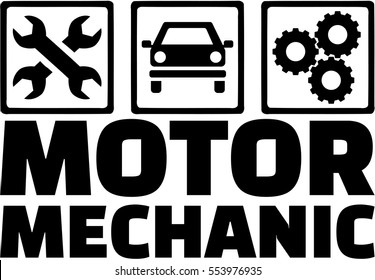 Motor mechanic icons with job title