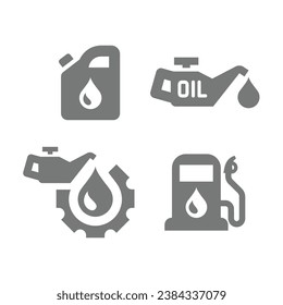 Juego de iconos vectores de tanques de gasolineras y gasolineras. Cartón, iconos de botellas de gasolina.