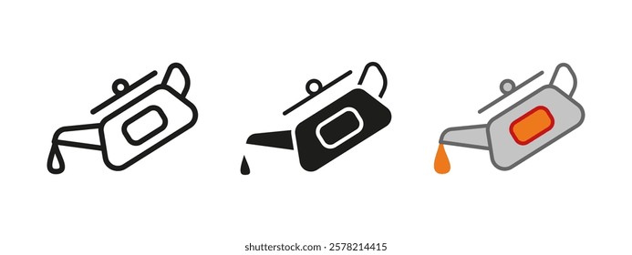 Motor oil icon. Check engine pressure symbol. Fuel level sign. Refuel and oil change pictogram. Fuel canister vector illustration. Car service maintenance concept. Fluid lubrication indicator.