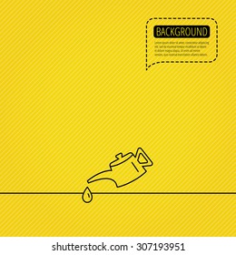 Motor oil icon. Fuel can with drop sign. Speech bubble of dotted line. Orange background. Vector