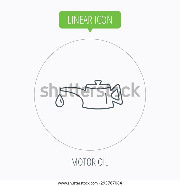 Motor oil icon. Fuel can with drop sign. Linear\
outline circle button.\
Vector