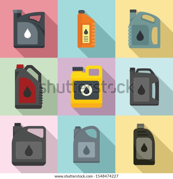 Motor oil icons set. Flat set of motor oil vector\
icons for web design