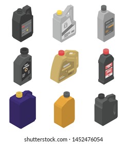 Motor oil icons set. Isometric set of motor oil vector icons for web design isolated on white background