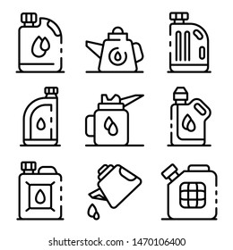 Motor oil icons set. Outline set of motor oil vector icons for web design isolated on white background