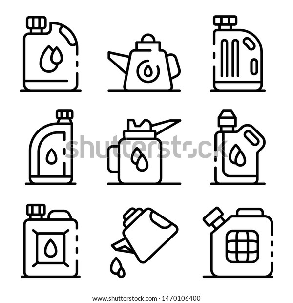 Motor oil icons set. Outline\
set of motor oil vector icons for web design isolated on white\
background
