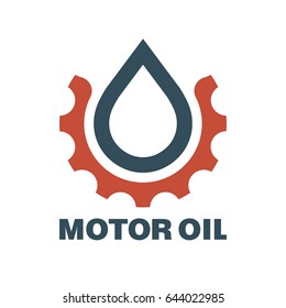 Motor Oil Logo. Drop Lubricant And Gear. Vector Illustration.