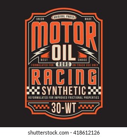 Motor oil racing typography, t-shirt graphics, vectors