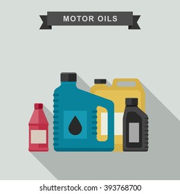 Motor oils icon in flat style. Vector simple illustration of different canisters with engine oil.