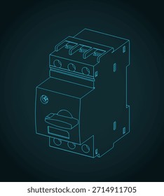 Motor protection switch isometric blueprint stylized vector illustration