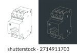Motor protection switch isometric drawings stylized vector illustrations