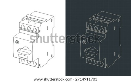 Motor protection switch isometric drawings stylized vector illustrations