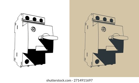 Interruptor de protección del motor Ilustraciones vectoriales estilizadas
