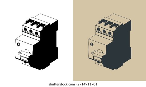 Motor protection switch stylized vector isometric illustrations