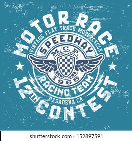 Motor race contest - Vintage vector artwork for boy t shirt in custom colors 