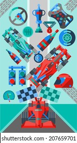 Motor race icons set 