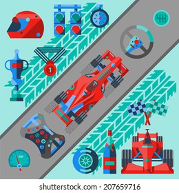 Motor race icons set 