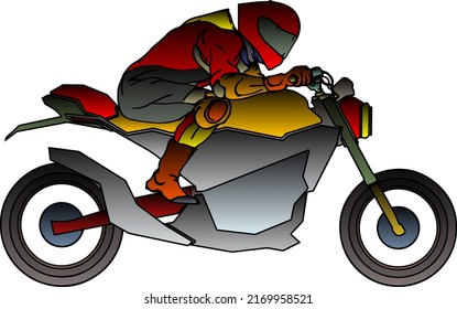A motor racer ride a superbike, isolated against white. Vector illustration.