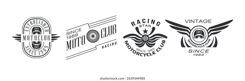 Motor Racing Club Monochrome Logo and Label Vector Set