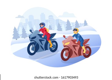 Motor Racing concept with character. Can use for web banner, mobile app, hero images. Flat vector illustration on white background.