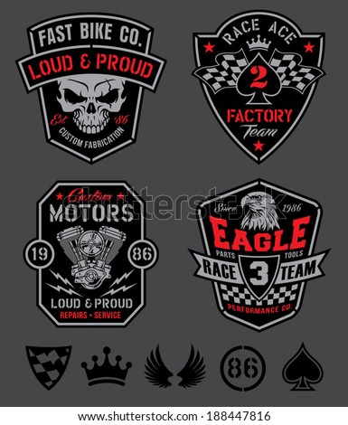 Motor racing emblem set