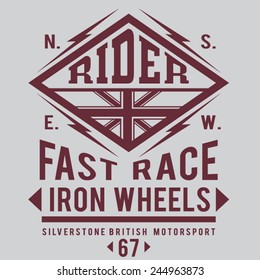 Motor racing typography, t-shirt graphics, vectors