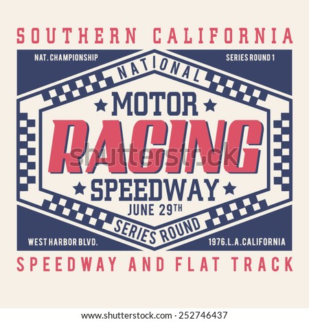Motor racing typography, t-shirt graphics, vectors