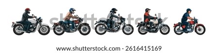 Motor riders convoy on the road, vector illustration, isolated on a white background.