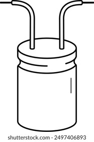 Motor run capacitor. Passive electronic component. Vector outline icon.