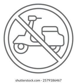 Motor scooter ban thin line icon, prohibited elements concept. Vector graphics. Motorbike portable transport forbidden sign on white background, outline style icon for mobile or web design