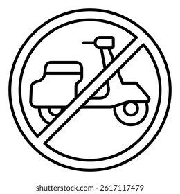 Motor scooter ban thin line icon, prohibited elements concept. Vector graphics. Motorbike portable transport forbidden sign on white background, linear style for mobile or design