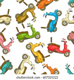Motor scooter cartoon seamless pattern background