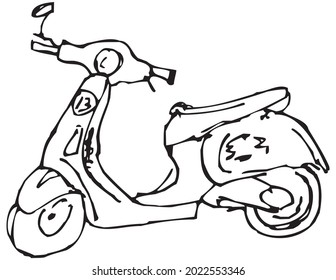 Motor scooter. Hand made a line art sketch, vector image