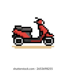Uma scooter de motor ilustrada no estilo pixel art de 8 bits. Ótimo para jogos casuais, design de viagens urbanas e pacotes vetoriais modernos.