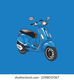 Motor scooter illustrator design. Ladies bike or bicycle. Cartoonish vector sticker design. Motor cycle logo or icon. Fully editable and one click background removeable design.