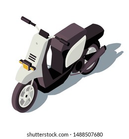 Motor scooter isometric color vector illustration. City transport infographic. Motorcycle. Two-wheeled vehicle. Town transportation. Motorbike 3d concept isolated on white background