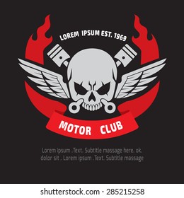 motor Skull Emblem design . vector,logo,graphic,Sticker, label, arm