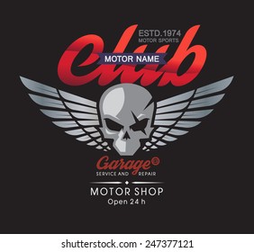 Motor skull garage and service shop. 