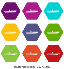 Motor speed boat icon set many color hexahedron isolated on white vector illustration