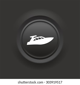 Motor Speed Boat on Black Bevel Round Button
