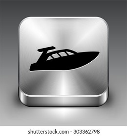 Motor Speed Boat on Silver Square Button