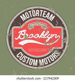 Motor team Brooklyn. T-shirt graphic. Vector illustration