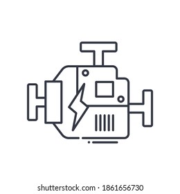 Motor turn up icon, linear isolated illustration, thin line vector, web design sign, outline concept symbol with editable stroke on white background.
