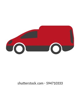 Motor van icon in red and black colors isolated on white. Truck vehicle delivery service. Symbol of minibus. Vector illustration in flat style design. Transportation logo sign, logistic concept