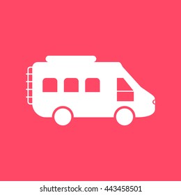 Motor Van white icon on magenta color background. Eps-10.