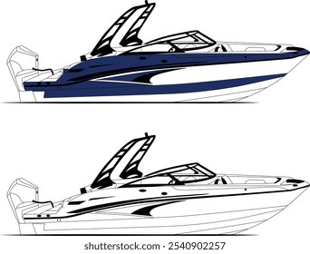 motor vector boat, speed boat vector, line art illustrations, sport boat graphics, and graphic art are available royalty-free for download