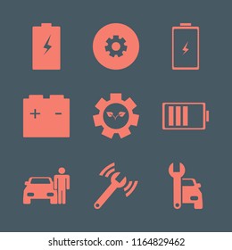 motor vector icons set. with car repair, gear sprout, car battery and man with car in set